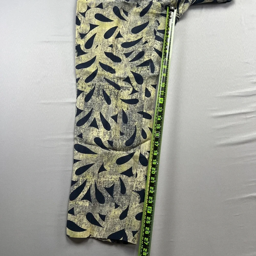 Sigrid Olsen Pants Womens 8 Yellow Black Abstract Linen Side Zip Straight Leg